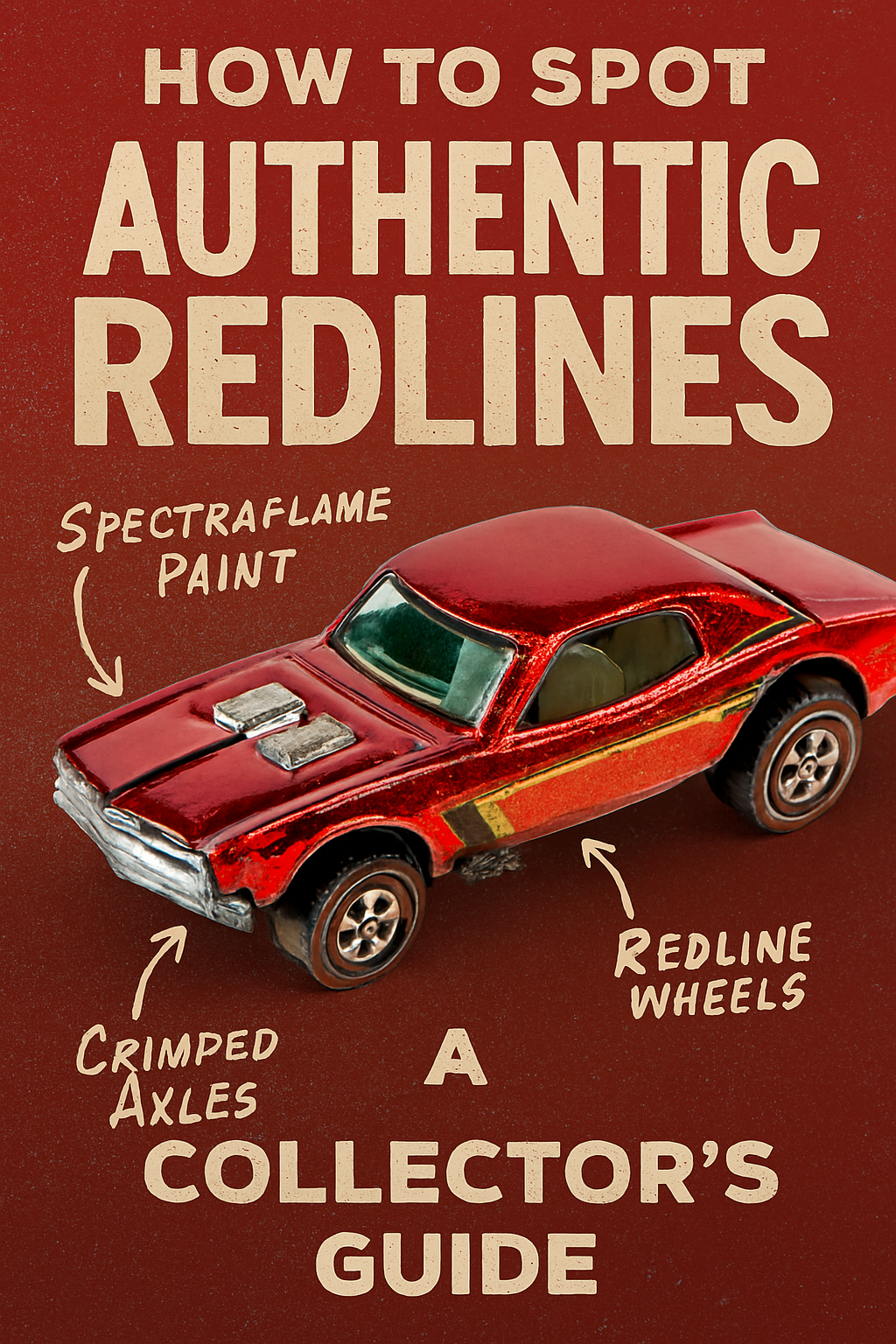 Authentic Hot Wheels Redlines guide showing Spectraflame paint redline wheels and crimped axles