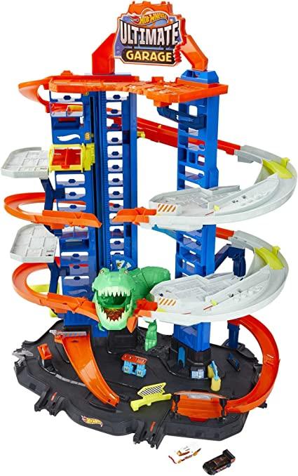 Hot Wheels Toy Car Track Set City Ultimate Garage Moving T-Rex Dinosaur