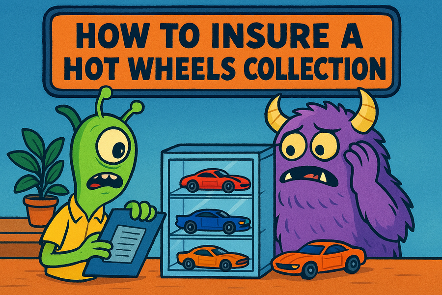 Guide artwork for reviewing insurance options for a diecast collection