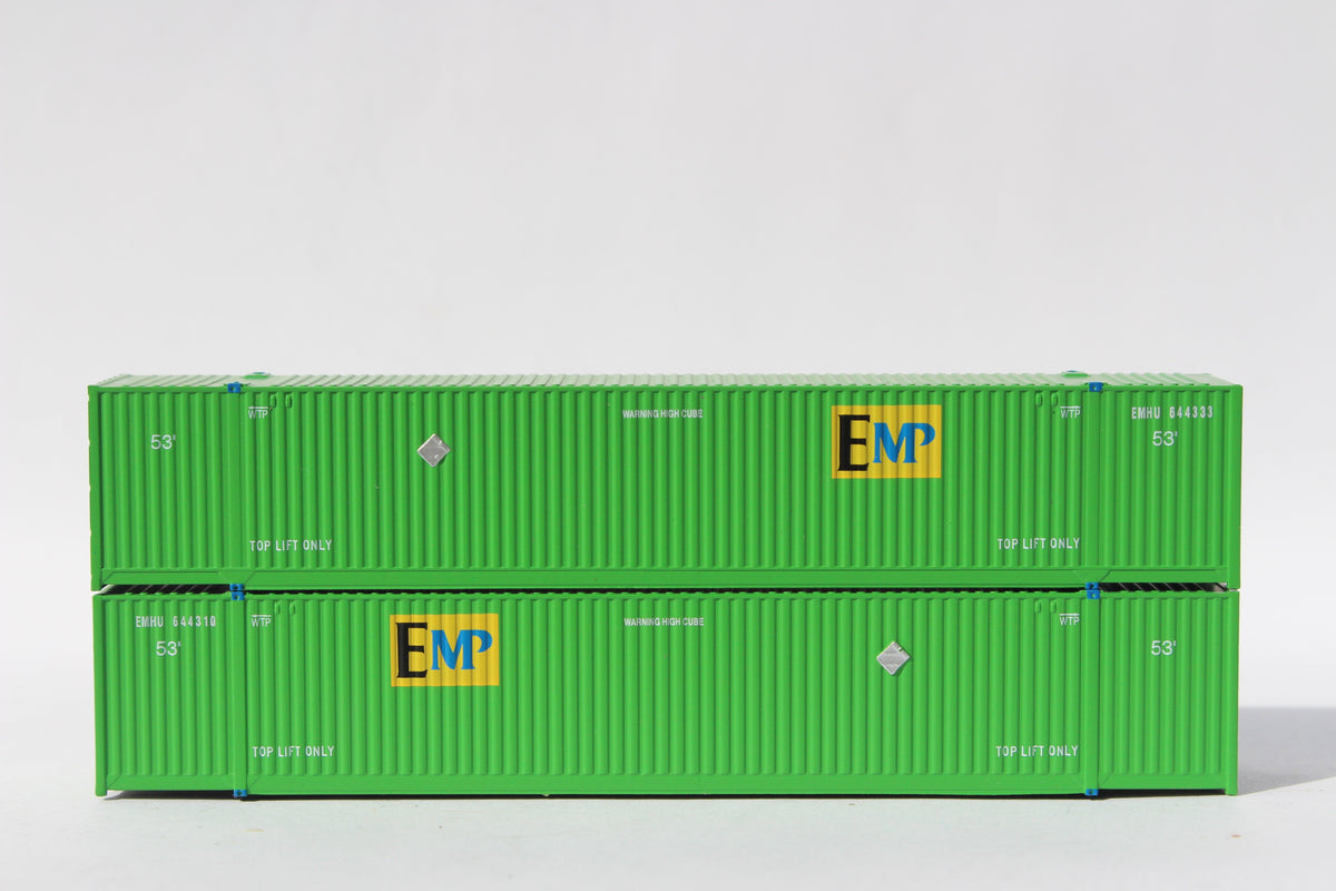 EMP - (6443xx series) green 53' HIGH CUBE 8-55-8 corrugated containers with stackable Magnetic system. JTC # (537025) exact product view 1