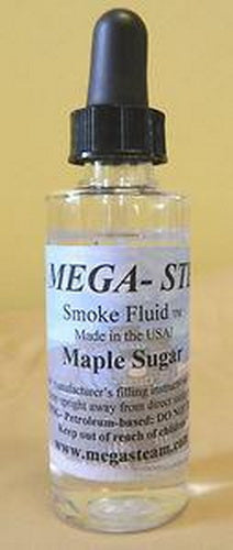JT's Mega-Steam 117 Maple Sugar smoke-fluid bottle with its labeled scent and black dropper cap.