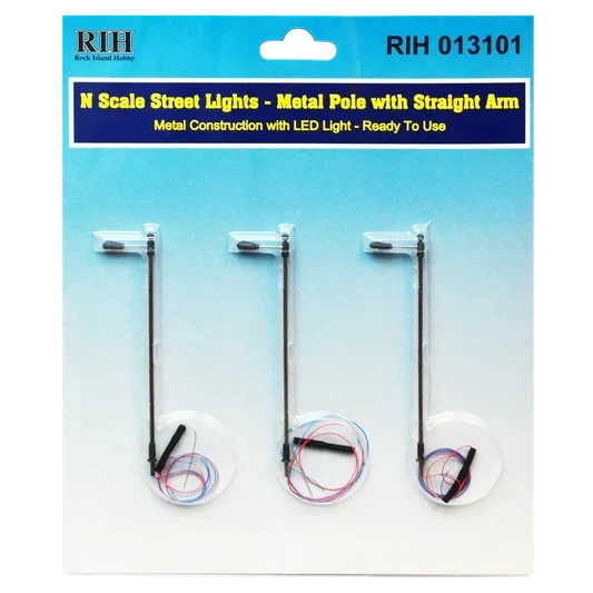 Rock Island Hobby RIH013101 N Scale Streetlights metal pole with straight arm — exact Rock Island Hobby product image