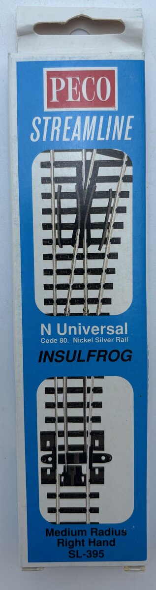 PECO SL-395 right-hand medium-radius turnout package labeled N Universal Insulfrog