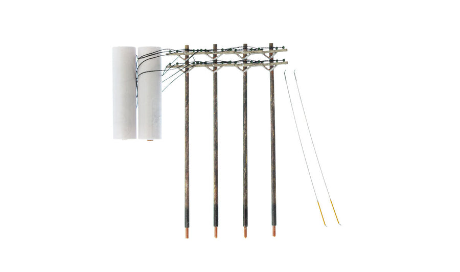 Woodland Scenics US2266 actual four poles, line spool and guy wires