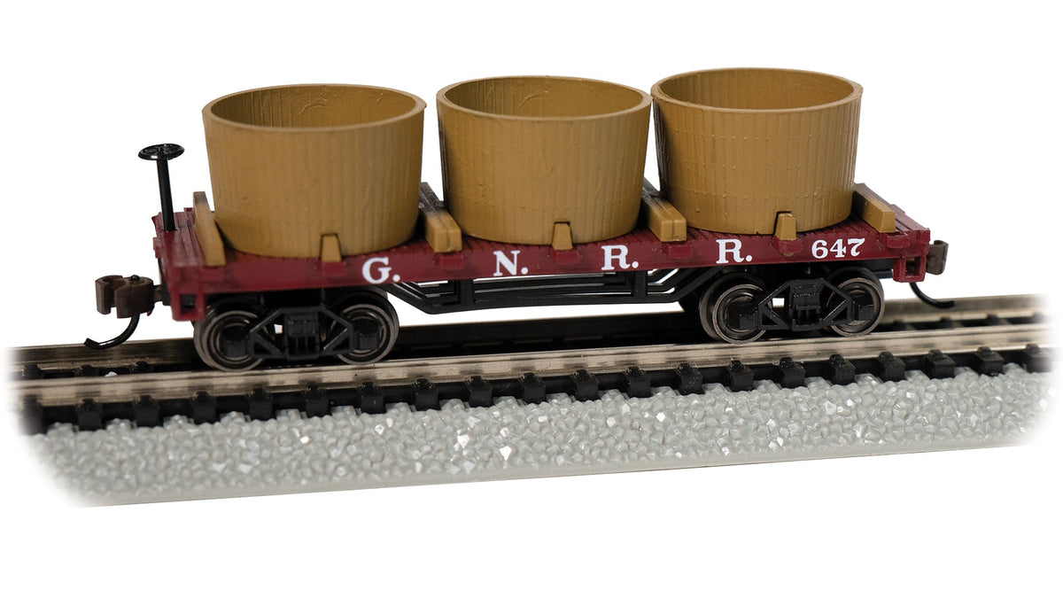 Bachmann 15555 N scale Great Northern water tank car marked G.N.R.R. 647, with three open tanks