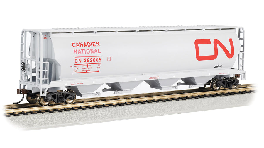 Bachmann HO Scale Canadian 4 Bay Cylindrical Grain Hopper - Canadian National #382005 - 19113