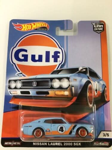 Collectable Carded Hot Wheels Car Culture GULF Racing GULF NISSAN LAUREL 2000 SGX Real Riders