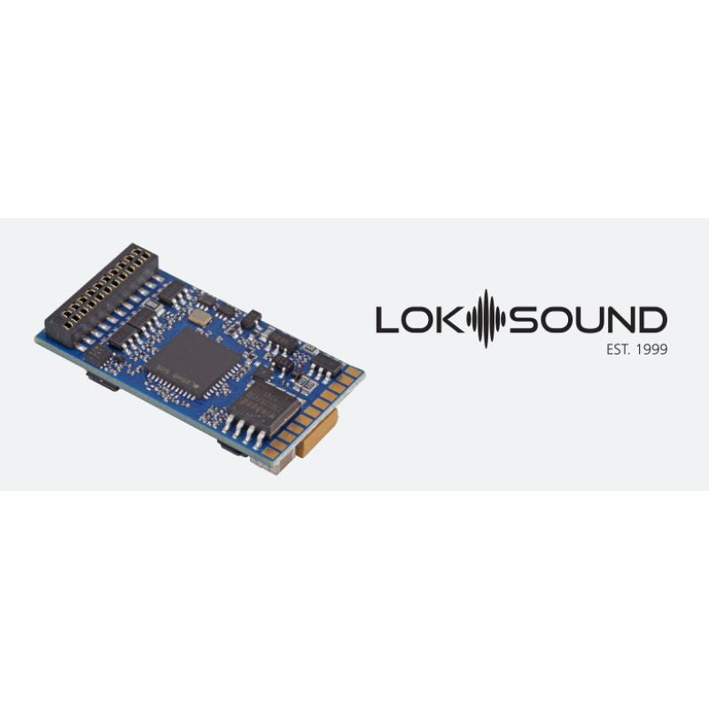 ESU 58419 LokSound 5 DCC/MM/SX/M4 decoder with 21MTC connector, board detail.