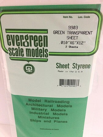 Evergreen Scale Models Green Transparent Plastic Sheet 6 x 12 x .010 (2) #9903 product image