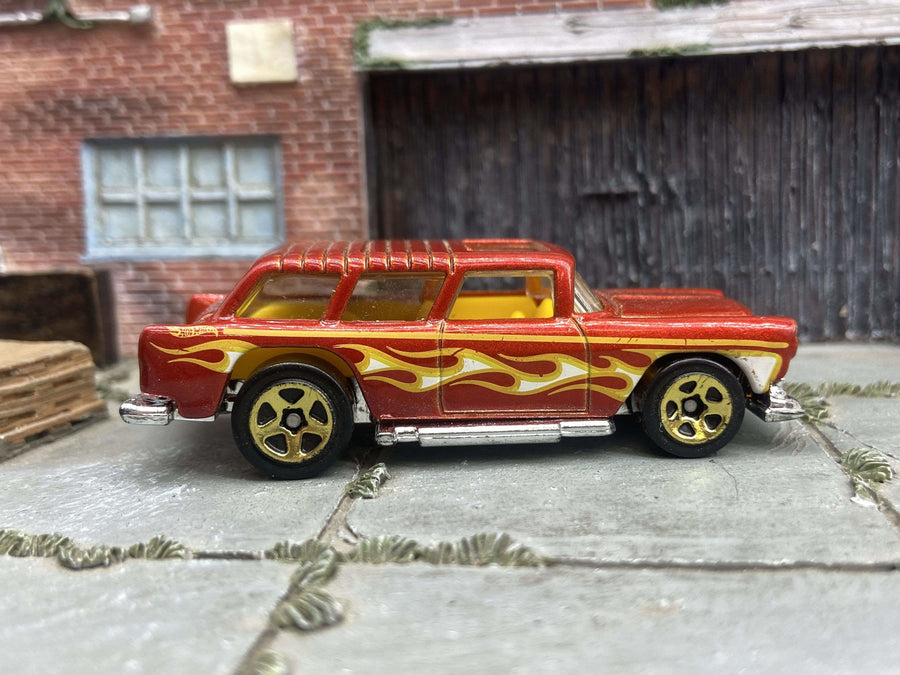 Loose Hot Wheels - 1955 Chevy Nomad Wagon - Orange with Flames