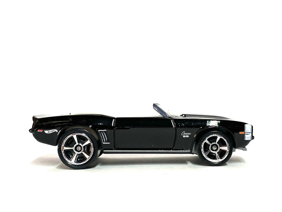 Loose Hot Wheels - 1969 Chevy Camaro Convertible - Black with White Hood Stripes