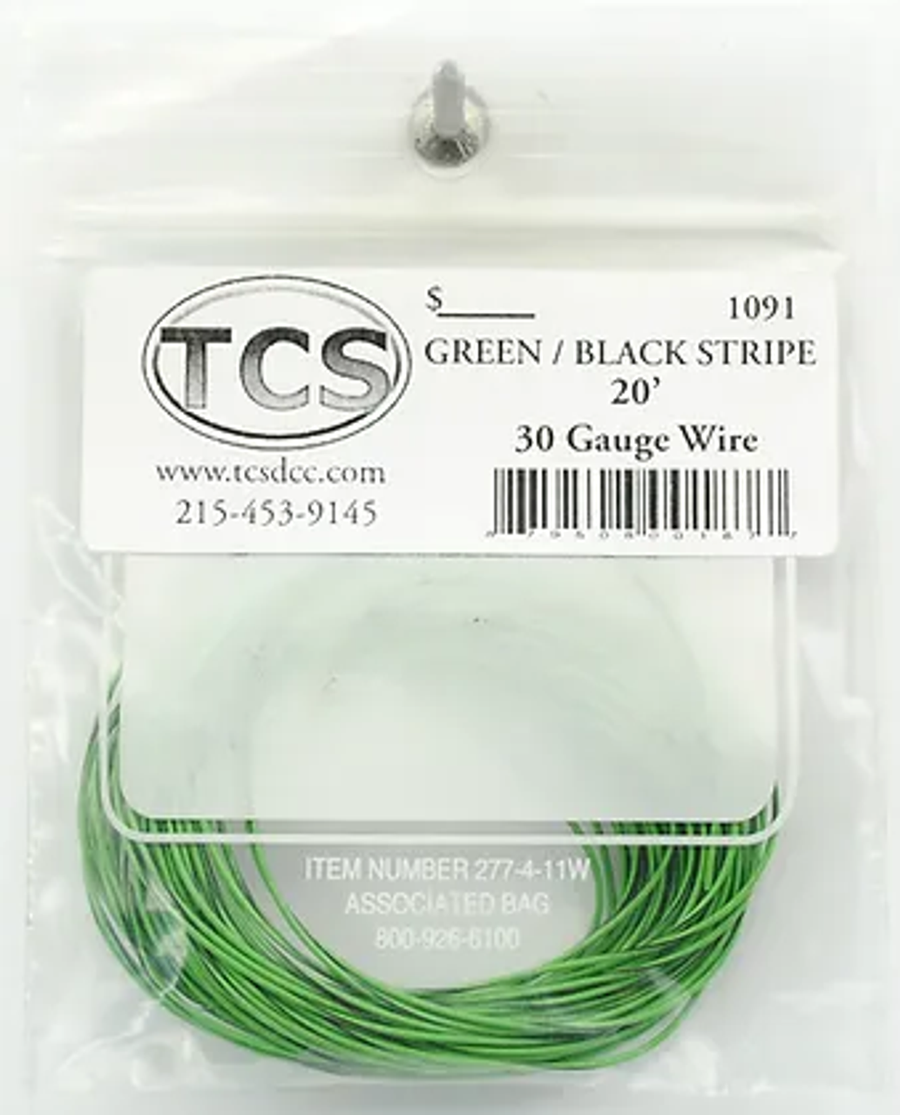 Train Control Systems 1207 30 Gauge Wire, Green & Black Stripe (10') — exact Train Control Systems product image