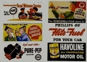 J & L Innovations 165 HO 1950s gas station and oil billboard signs, six-sheet set