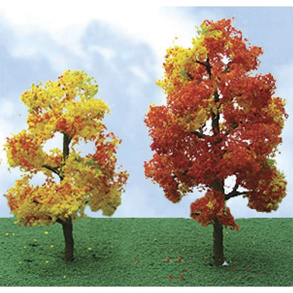 JTT 92220 N scale Pro-Elite autumn sycamore trees — two examples from the four-piece pack