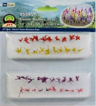 JTT 95545 HO scale assorted flower bushes, 40-piece retail pack