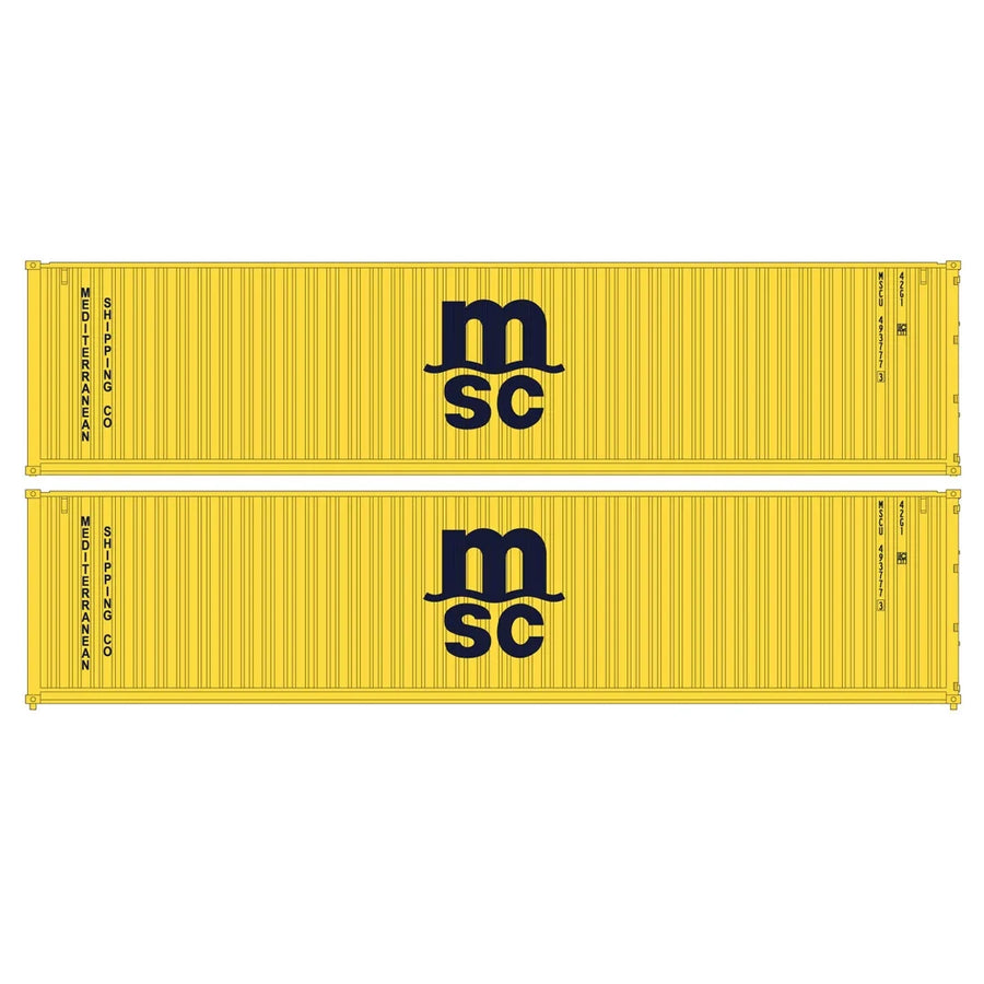 Kato 80055G N scale MSC yellow 40-foot intermodal containers, two-pack