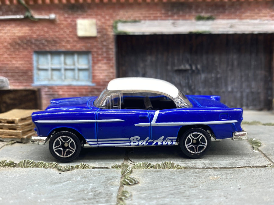 Matchbox 1955 Chevy Bel Air in Blue and White, loose diecast car