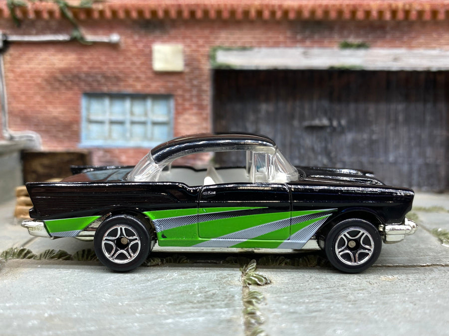 Matchbox 1957 Chevrolet in Black, Green and Silver, loose diecast car