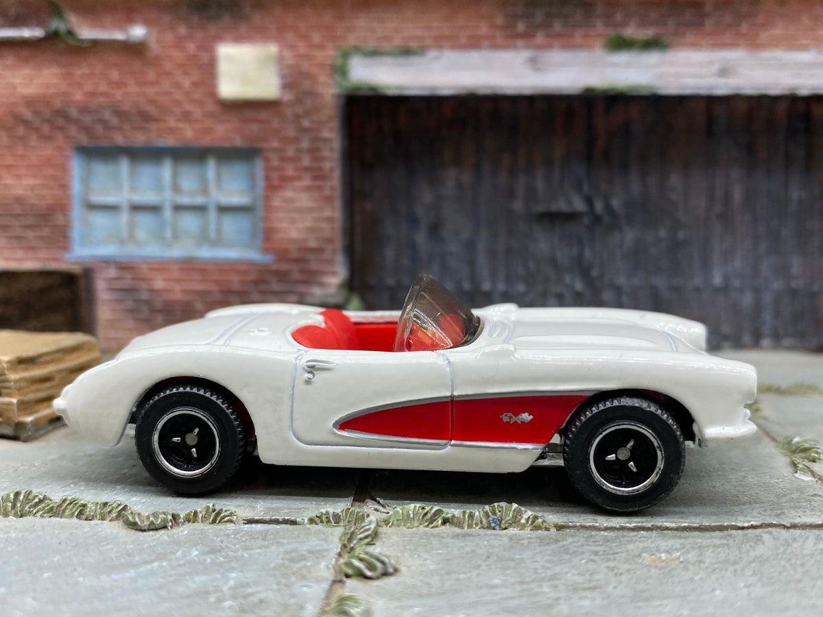 Matchbox 1957 Chevy Corvette Convertible in White and Red, loose diecast car