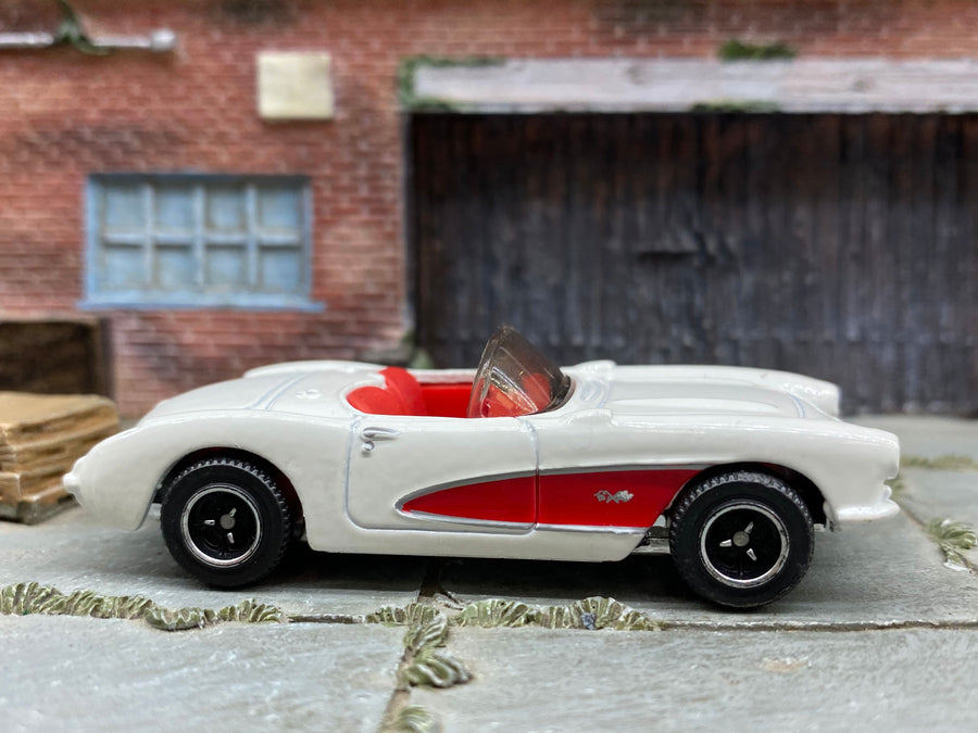 Matchbox 1957 Chevy Corvette Convertible in White and Red, loose diecast car