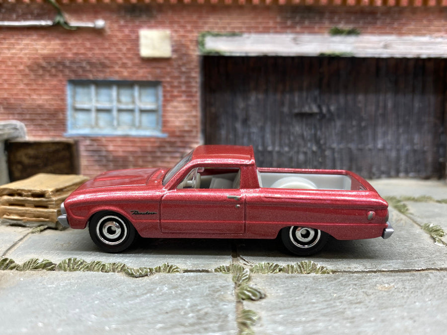 Matchbox 1961 Ford Falcon Ranchero in Pink and Gray, loose diecast car