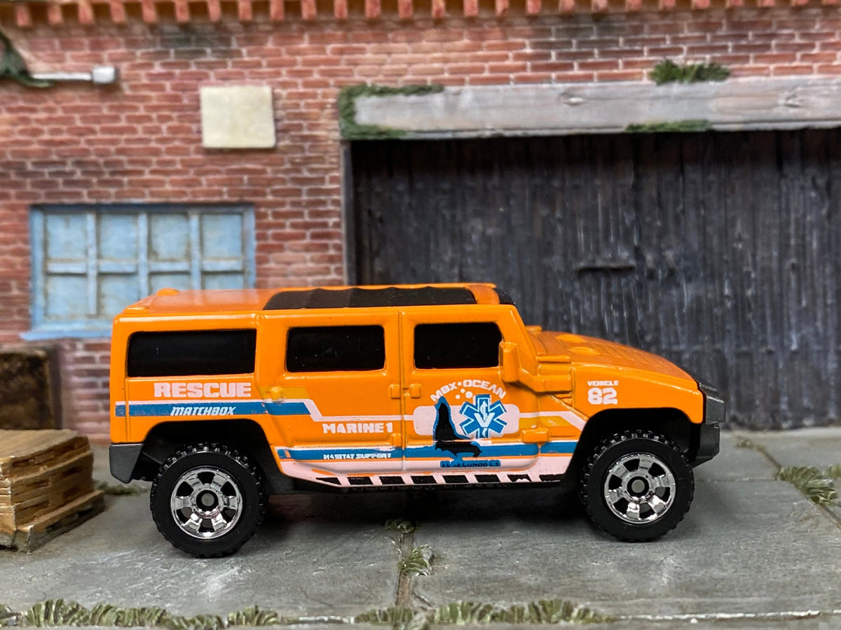 Matchbox Hummer H2 SUV Concept in Orange Ocean Rescue, loose diecast car
