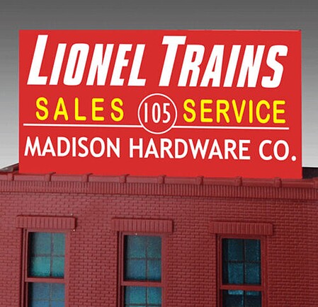 Miller Engineering HO/N Scale Animated Madison Hardware Billboard – 44-1012 product image