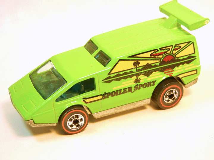 Green Spoiler Sport with sunset graphics, tall rear wing, roof windows and redline wheels