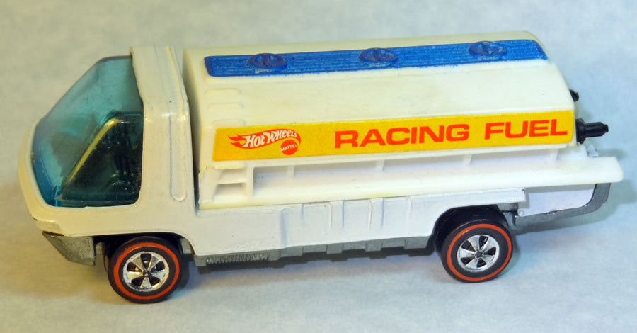 White Heavyweights Fuel Tanker with yellow Racing Fuel label, blue top stripe and redline wheels