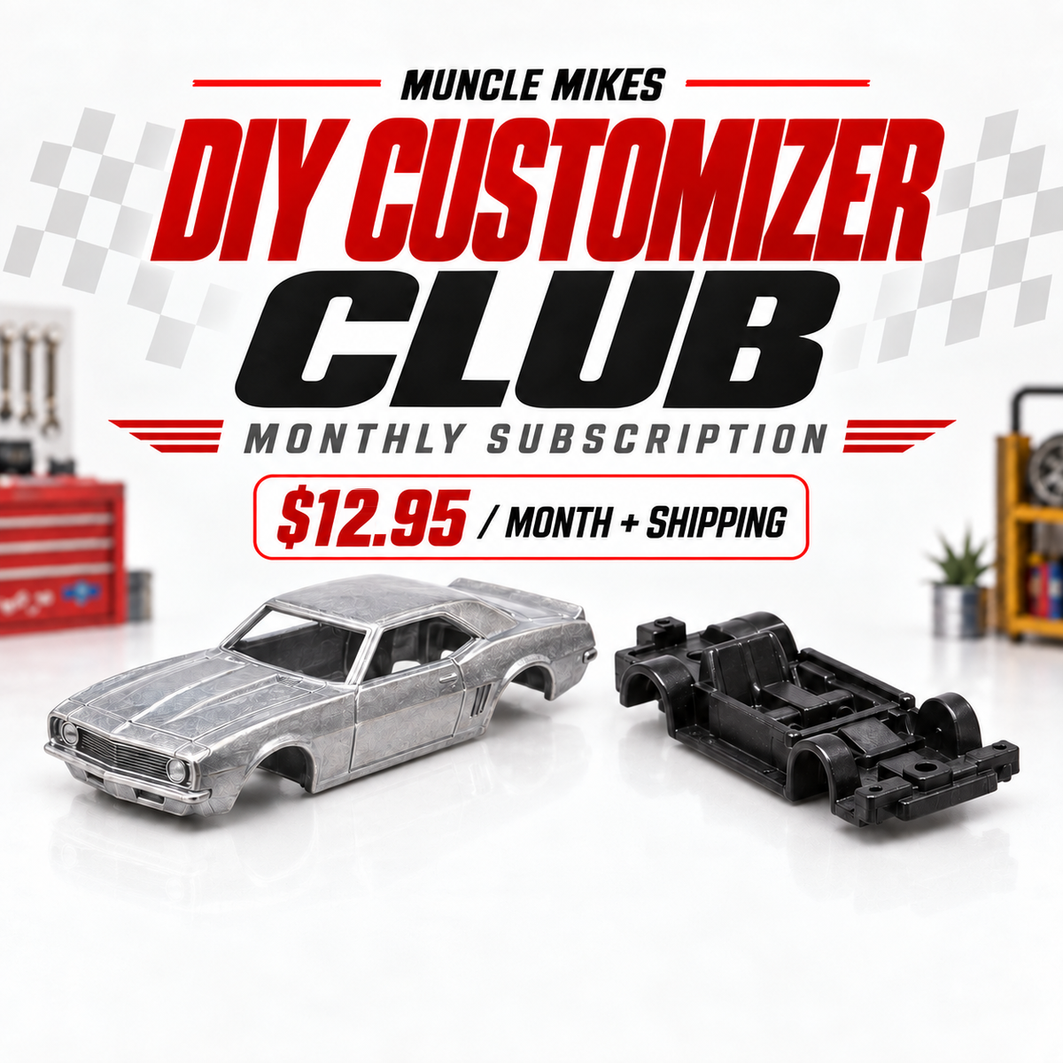 Muncle Mikes DIY Customizer Club original artwork — $12.95 per month plus shipping; wheels, tires, axles and tools not included.