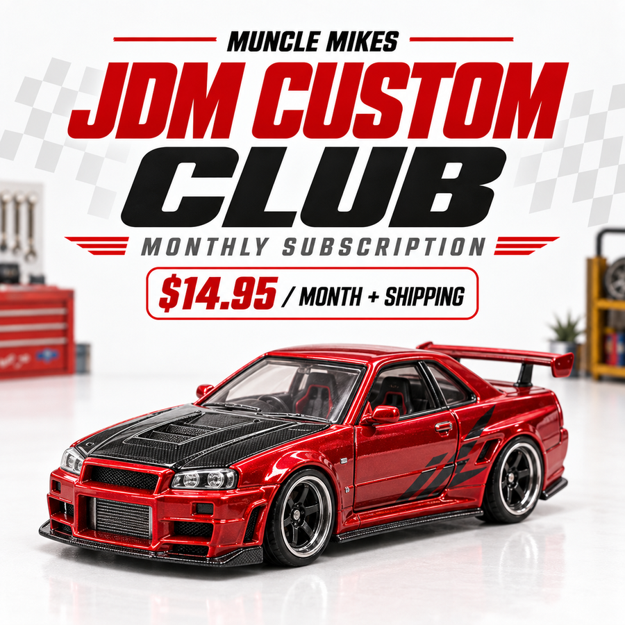 Muncle Mikes JDM Custom Club artwork; the monthly casting and wheel style vary