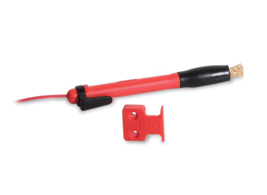 PECO PL-42 wheel cleaning brush with red handle and holder.