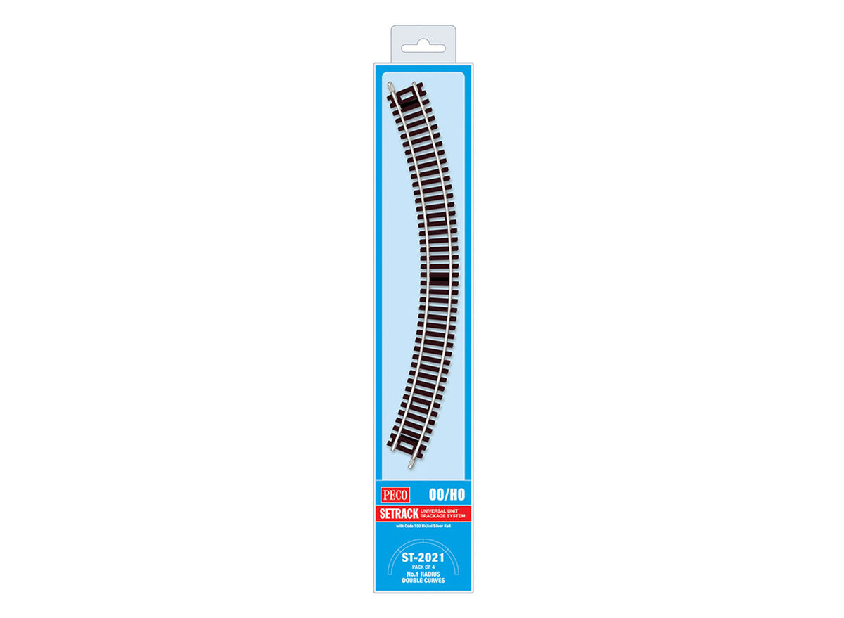 PECO ST-2021 Setrack Code 100 curva doble de radio 1, paquete de cuatro