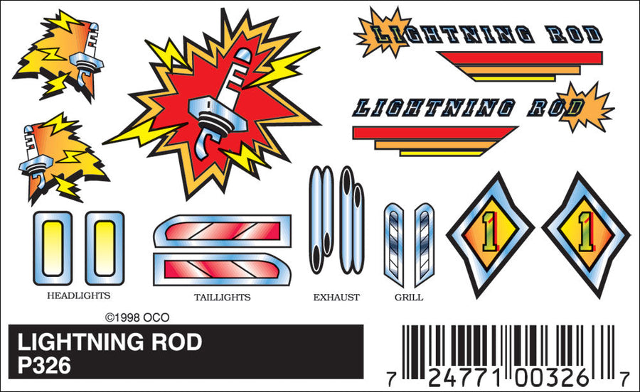 PineCar P326 Lightning Rod stick-on decal sheet