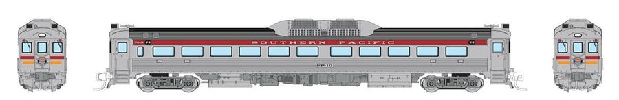 Rapido 516512 N scale Southern Pacific Budd RDC-1 railcar 10, manufacturer artwork showing side and end views