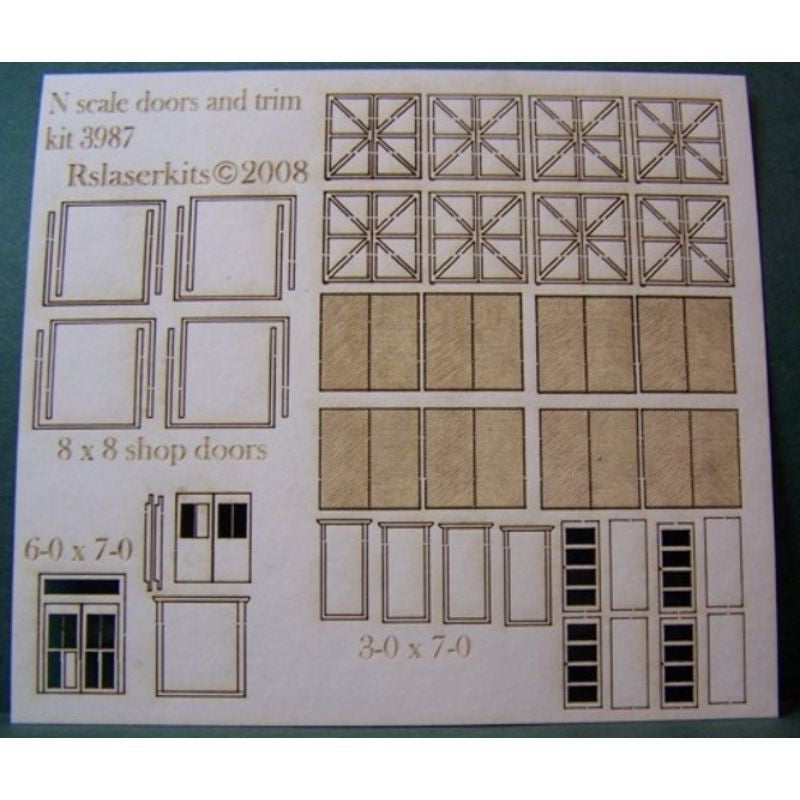 RS Laser Kits 3987 N scale assorted doors and trim, laser-cut component sheet