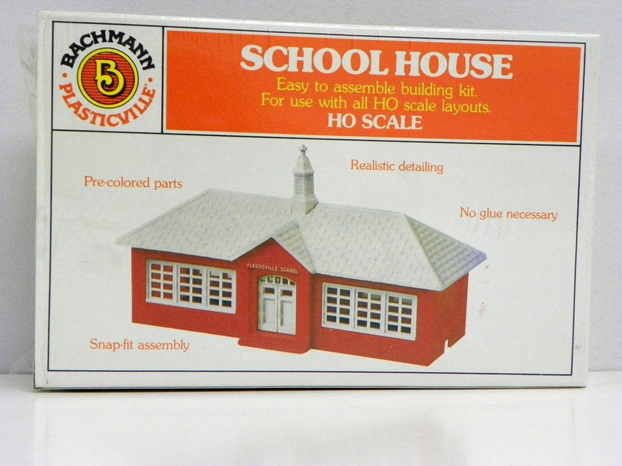 Bachmann Plasticville HO Scale School House kit 45133 — exact boxed product view