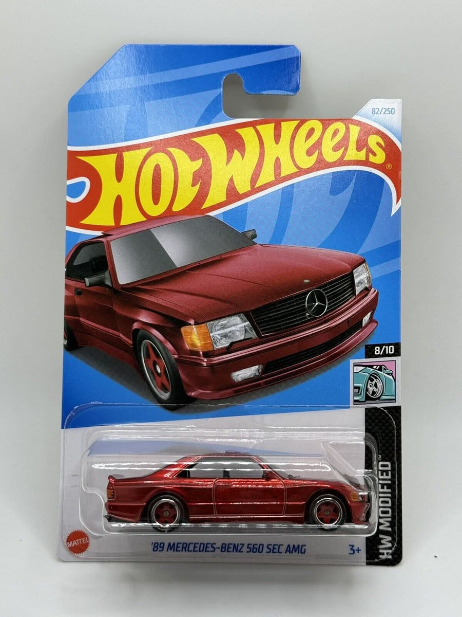 Dark red 1989 Mercedes-Benz 560 SEC AMG listed as a 2024 Hot Wheels Super Treasure Hunt
