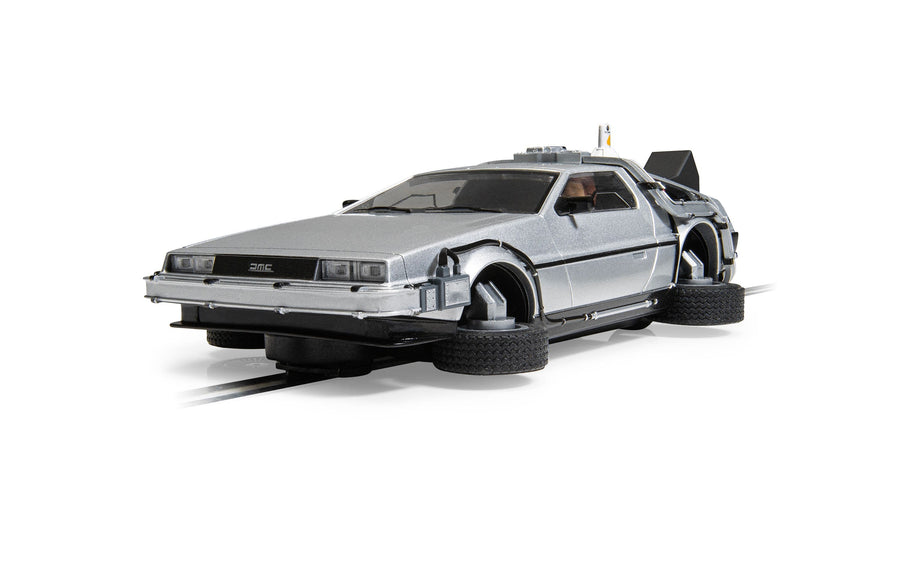 Scalextric C4541 Back to the Future Part II Flying Time Machine slot car, front three-quarter view