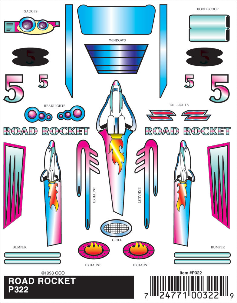 PineCar Road Rocket Stick-On Decals — P322