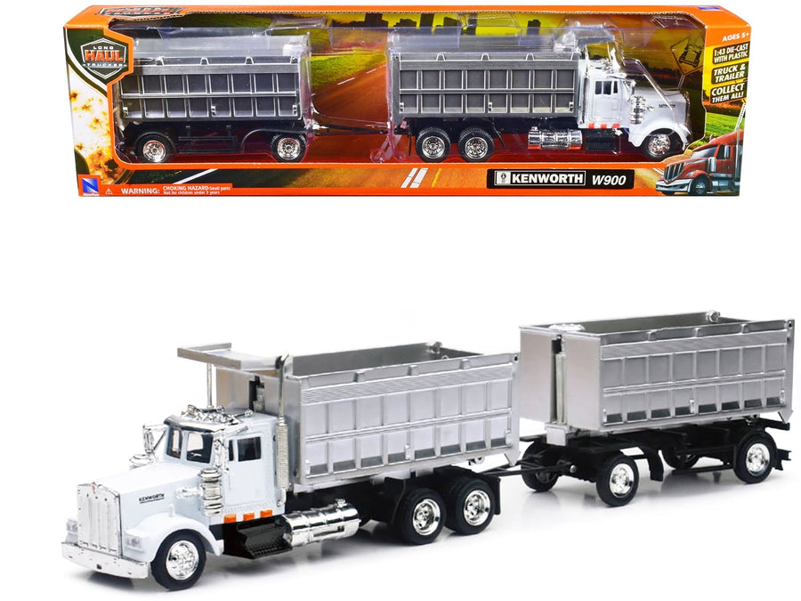 New Ray Kenworth W900 twin dump truck white chrome Long Haul Trucker 1:43 15223B, view 1