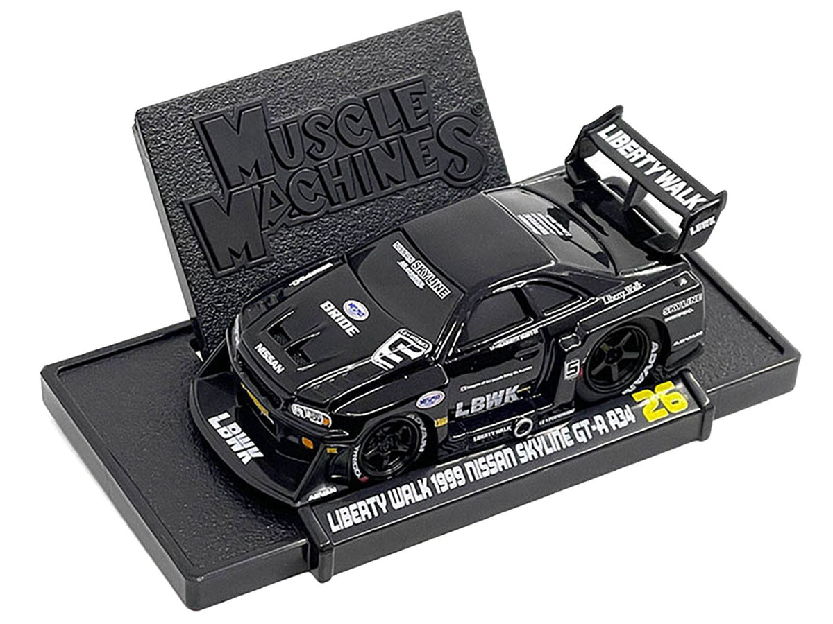1999 Nissan Skyline GT-R (R34) #5 "Liberty Walk" Black 1/64 Diecast Model Car by Muscle Machines image 2