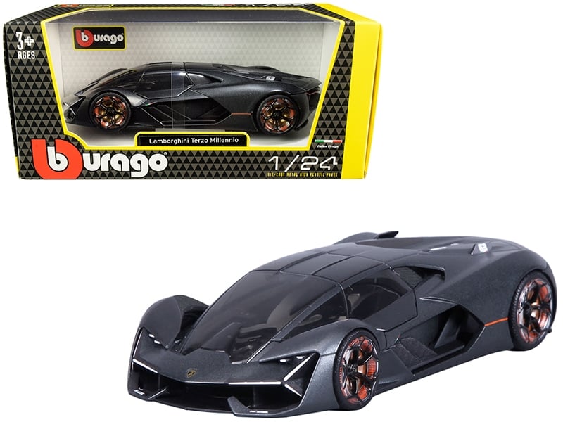 Bburago Lamborghini Terzo Millennio dark gray metallic black top carbon accents 1:24 21094gry, view 1