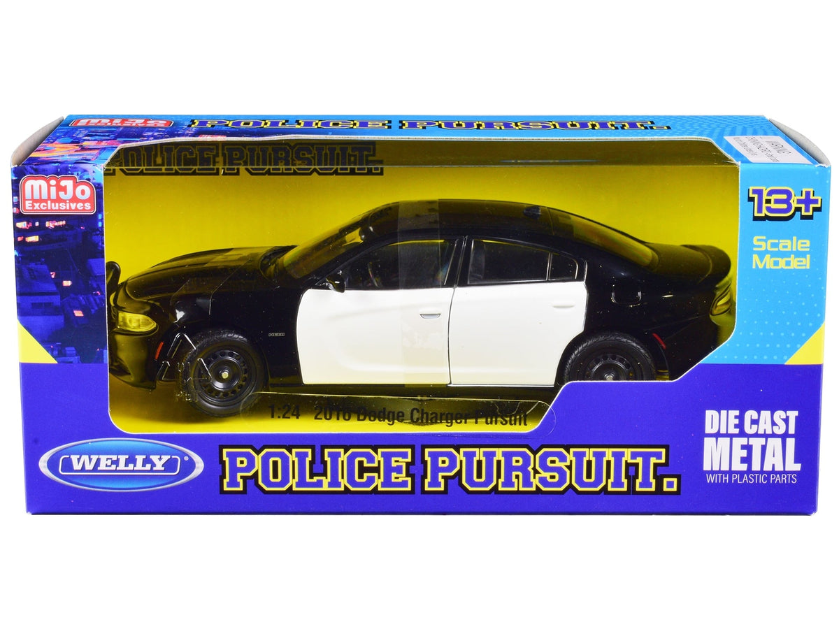 Black-and-white 2016 Dodge Charger Pursuit Welly Police Pursuit model