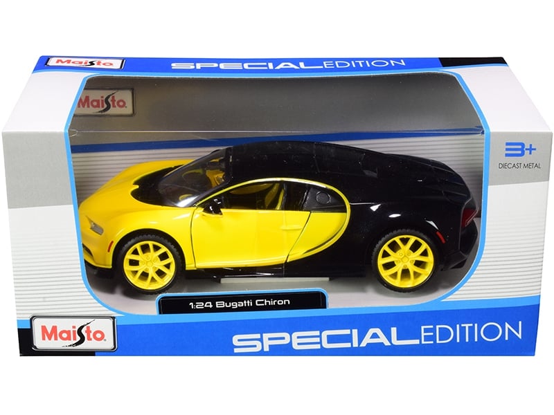 Maisto Bugatti Chiron yellow-and-black 1:24 diecast model car 31514y, view 1