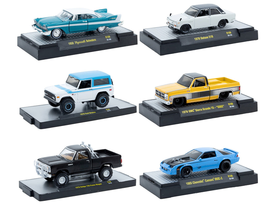 M2 Machines Auto-Thentics Release 106 six-vehicle assortment in individual display cases