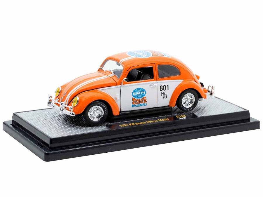 M2 orange-and-white EMPI 1952 Volkswagen Beetle Deluxe, item 40300-129B, in the larger 1:24 format