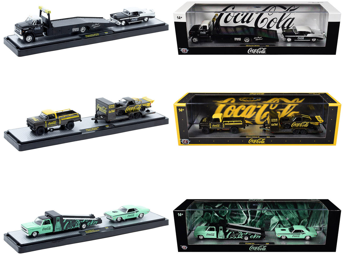 M2 Coca-Cola Auto Haulers 48: Chevrolet, Ford and Dodge transport combinations shown on bases and inside their boxes