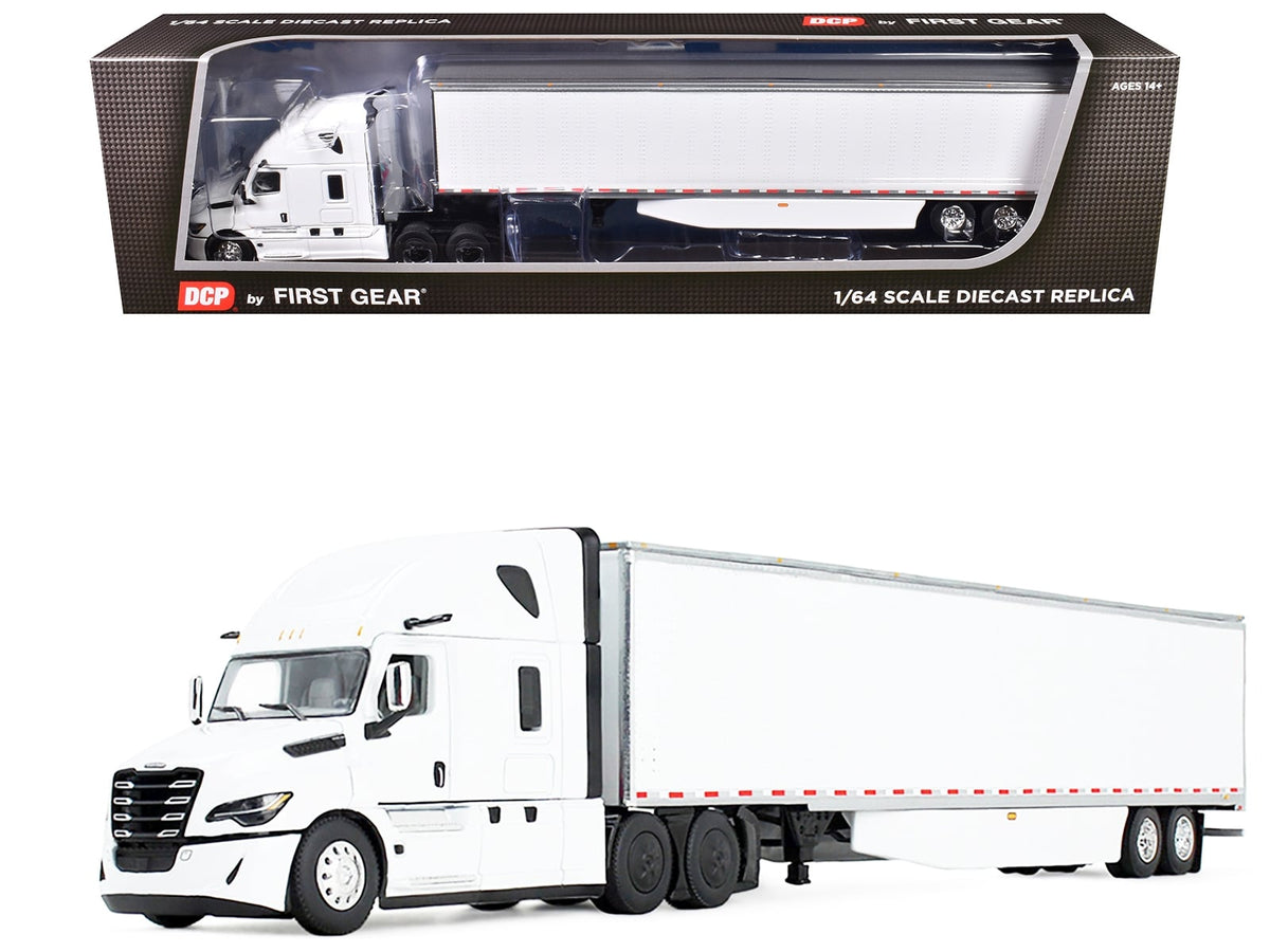 Freightliner Fifth Generation Cascadia Raised Roof Sleeper & 53' Utility Trailer with Skirts White 1/64 Diecast Model by DCP/First Gear