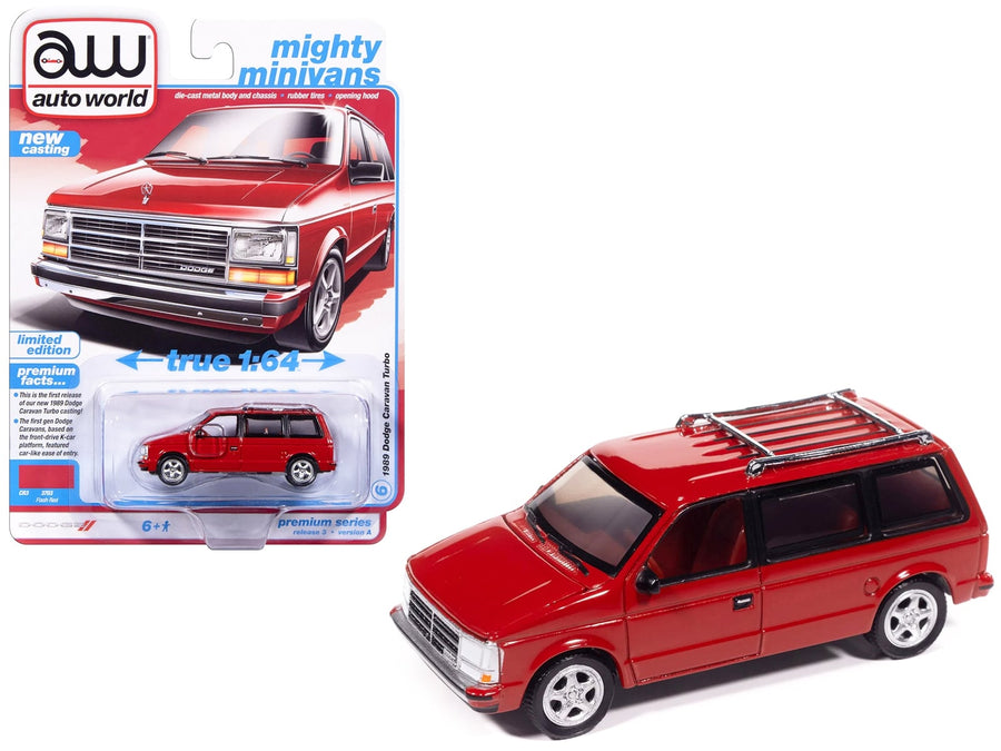 Auto World 1989 Dodge Caravan Turbo in Flash Red, Mighty Minivans 1:64 model